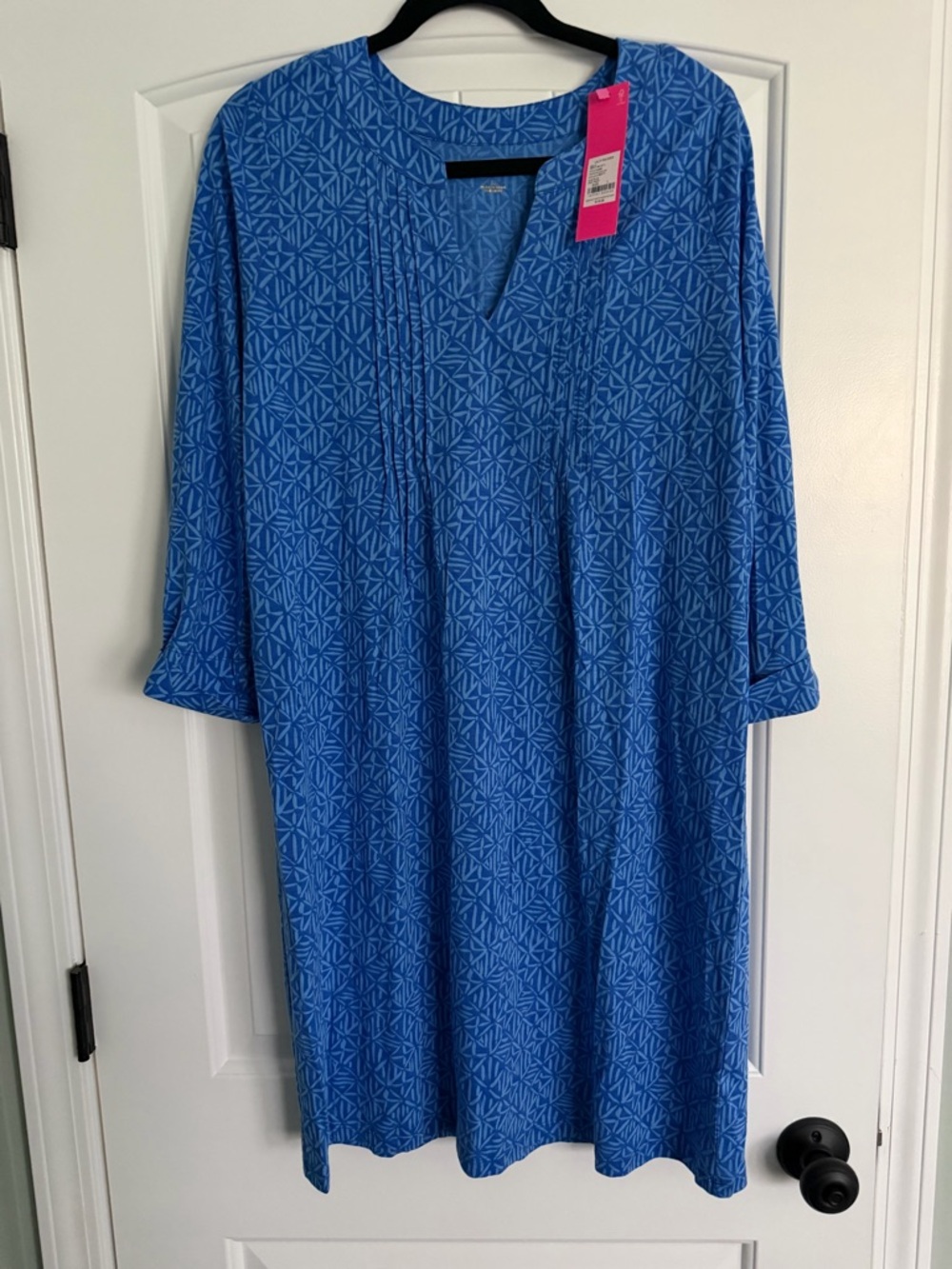 NWT Lilly Pulitzer Fairfax Blue V-Neck 3/4 Sleeve Dress in size L